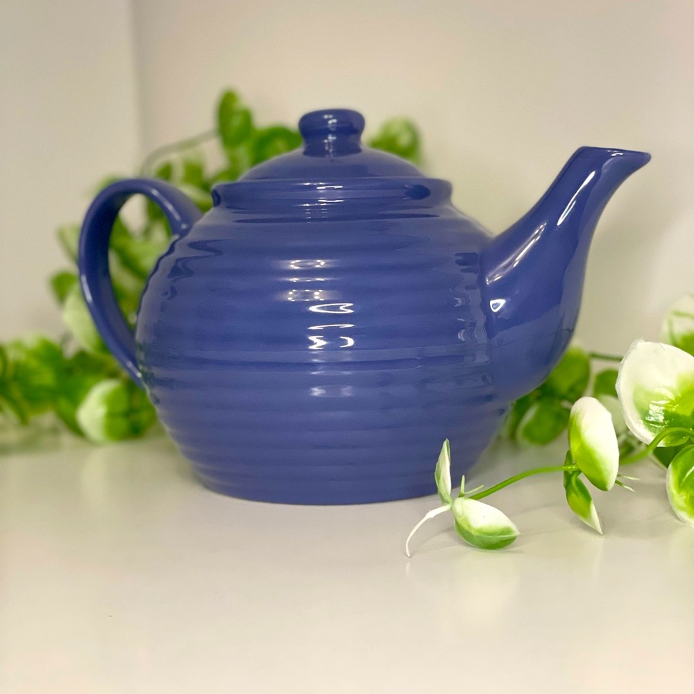 Vintage Hues N Brews Blue Teapot